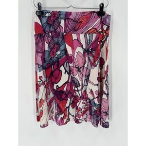 D Exterior Skirt Womens Large White Multicolor Floral Ruffles Sheer Stretchy